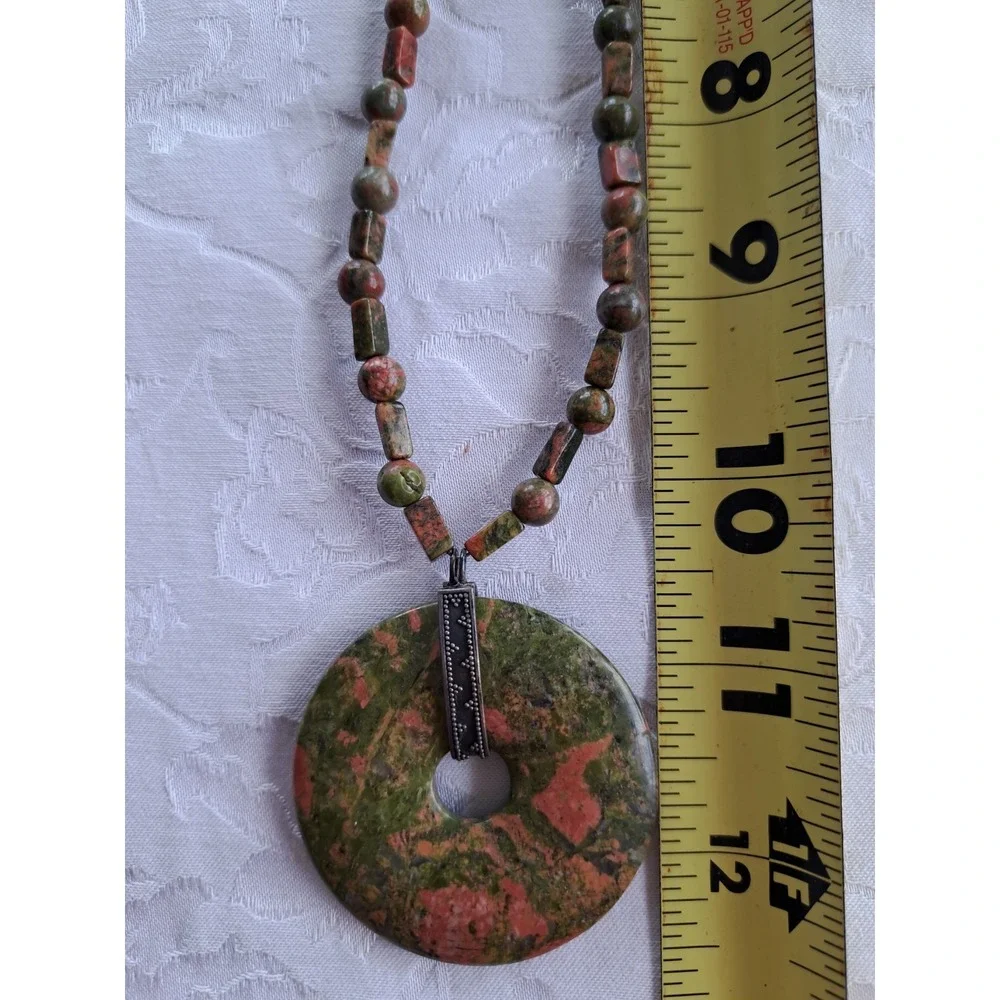 Gemstone Fashion Jewelry Beaded Necklace Natural Unakite With Pendant Silky Cord